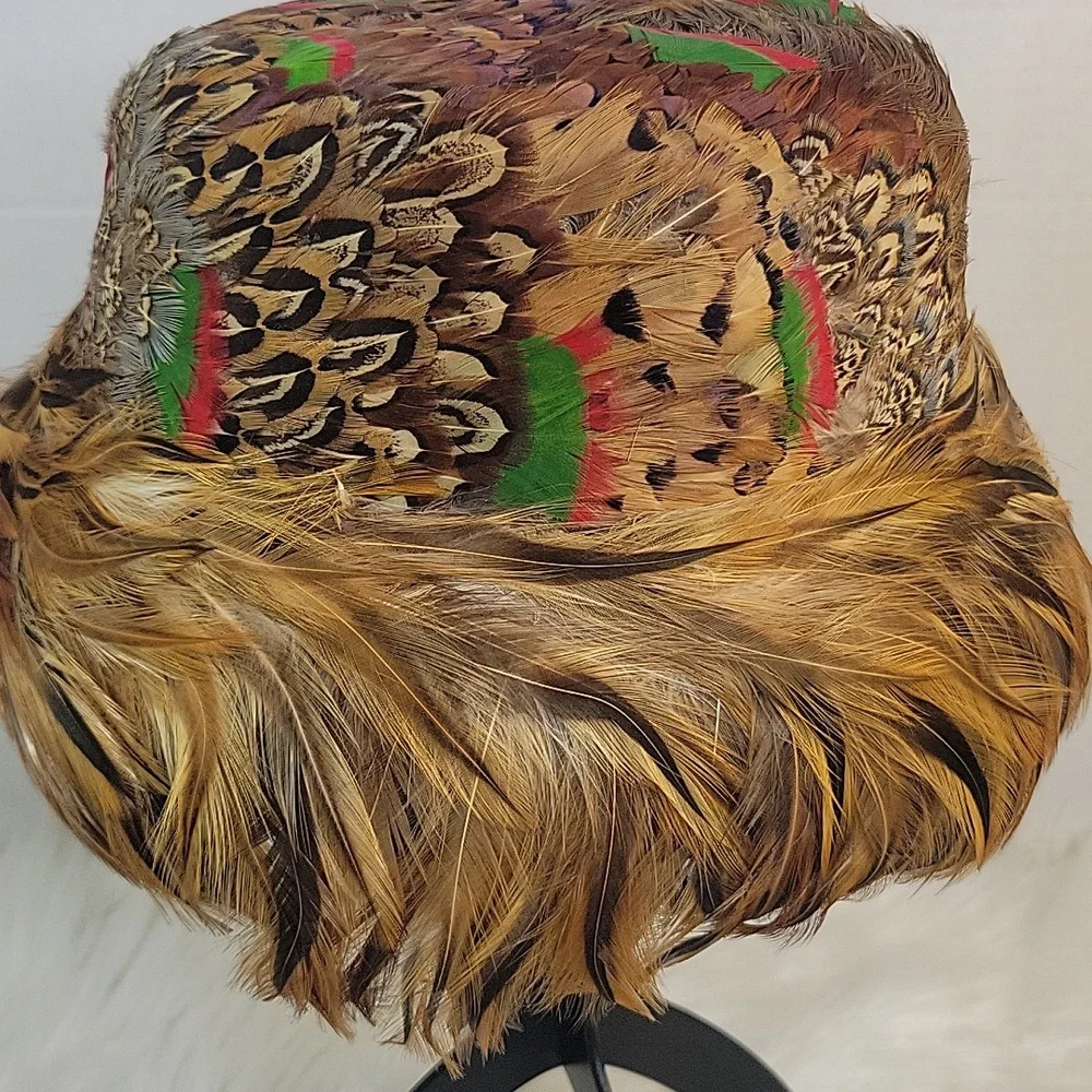 Wesco Vintage Multicolored Feather Pheasant Pillbox‎ Hat OS